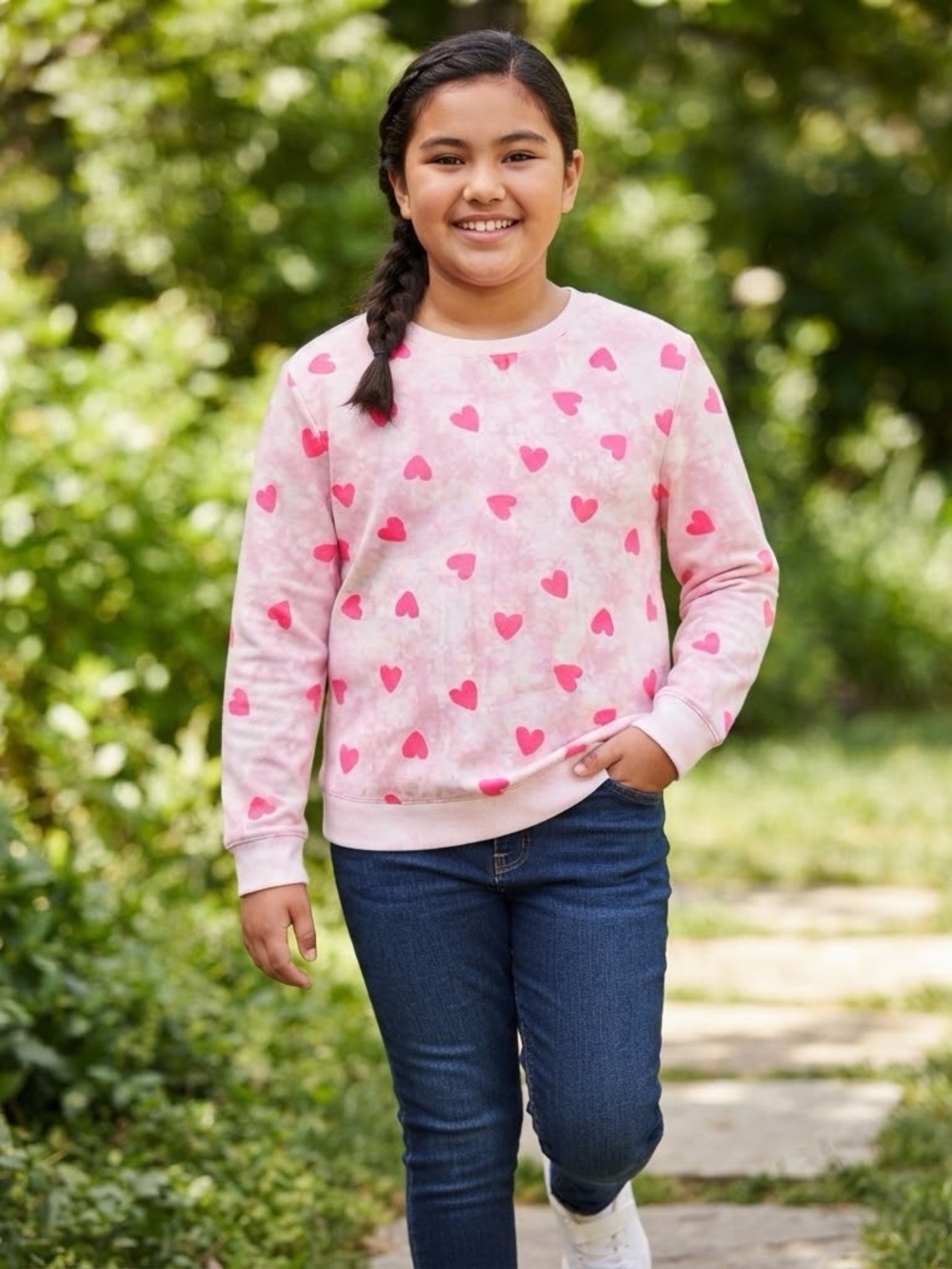 Cat & Jack Girls Pink Heart Print Long Sleeve Sweatshirt Size XXL 16/18 Plus